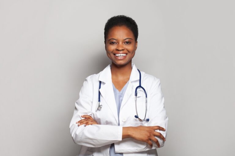 Confident,Female,Doctor,Medical,Worker,On,White,Background