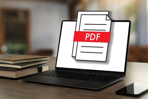 Pdf,Button,On,Screen,Laptop,Computer,Converting,Process,Of,Document